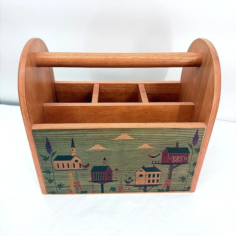 Kamenstein Inc VTG Wood Picnic Utensil Caddy Birdhouse Folk Art Country Decor